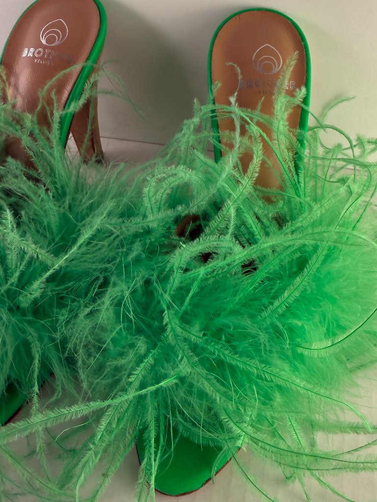 Brother Vellies Green Feather Mules — image 6 of 8
